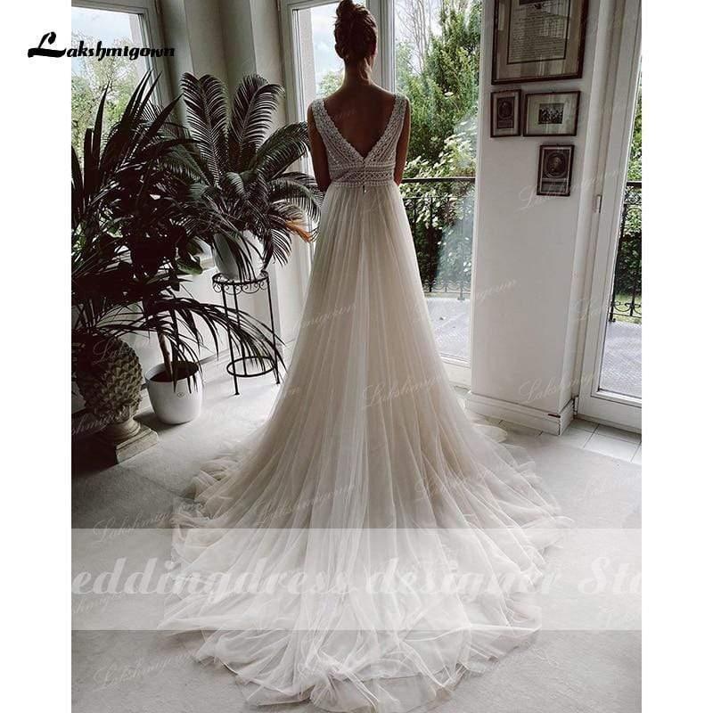 NumberSea Boho Wedding Dresses 2024 V Neck Beach Lace Bridal Wedding Gowns Elegant Tulle A Line Bridal Dress