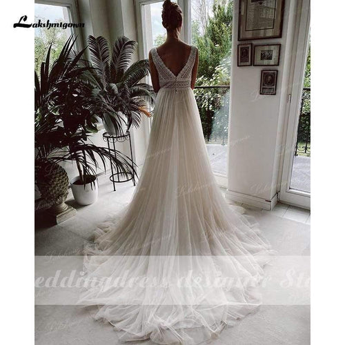 NumberSea Robes de mariée bohème 2024 col V en dentelle pour plage robes de mariée élégantes en tulle ligne A