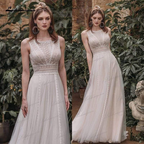 NumberSea Boho Brautkleider mit offenem Rücken und Spitze