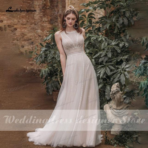 NumberSea Boho Brautkleider mit offenem Rücken und Spitze