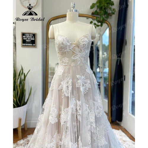 NumberSea Brautkleid Blush Pink Princess Lace Floral Brautkleid für Frauen Spaghettiträger 2025 Abito Da Sposa Brautkleid Nach Maß 