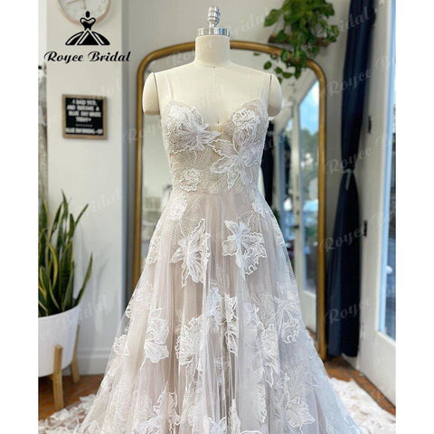 NumberSea Brautkleid Blush Pink Princess Lace Floral Brautkleid für Frauen Spaghettiträger 2025 Abito Da Sposa Brautkleid Nach Maß 