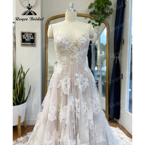 NumberSea Brautkleid Blush Pink Princess Lace Floral Brautkleid für Frauen Spaghettiträger 2025 Abito Da Sposa Brautkleid Nach Maß 
