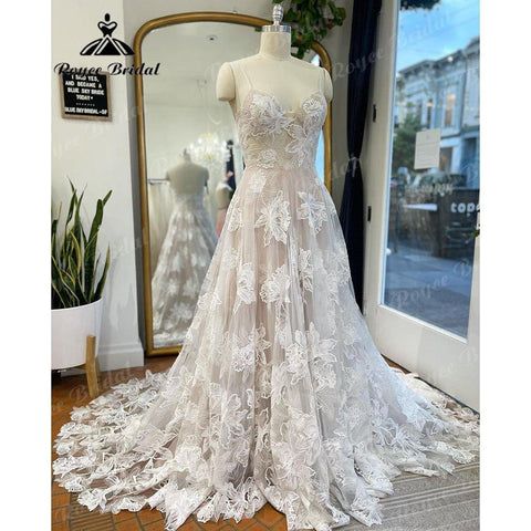 NumberSea Brautkleid Blush Pink Princess Lace Floral Brautkleid für Frauen Spaghettiträger 2025 Abito Da Sposa Brautkleid Nach Maß 