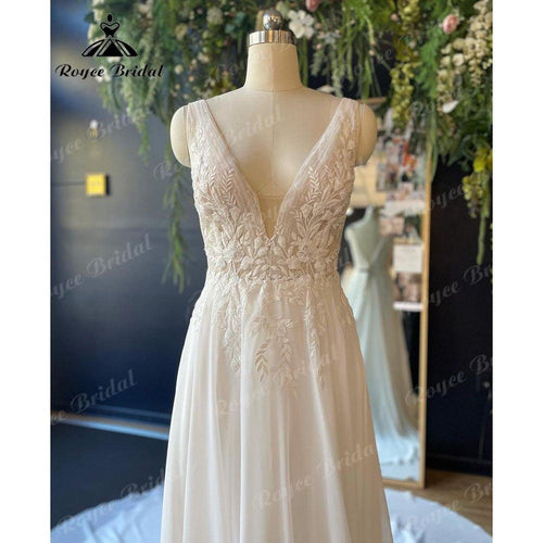 NumberSea Brautkleid Boheme Vestido de Novia Boho sin Mangas de Chiffon con Encaje y Escote V 2025 Vestido de Novia con Aplicaciones vestido de novia Women