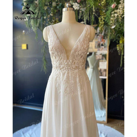 NumberSea Brautkleid Boheme Tank Boho Spitze Chiffon Ärmelloses Brautkleid mit V-Ausschnitt 2025 Brautkleid Applikationen Vestido de Novia Frauen 