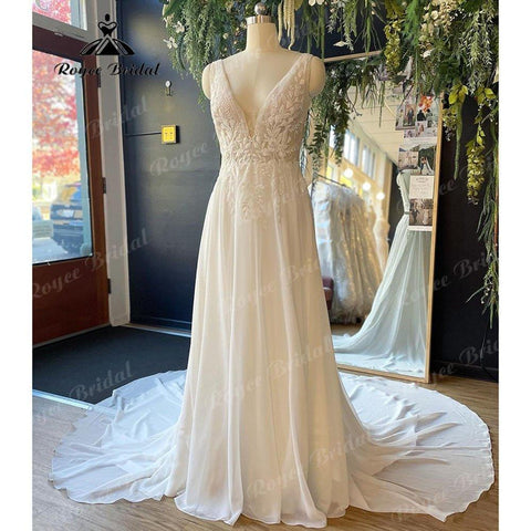 NumberSea Brautkleid Boheme Tank Boho Spitze Chiffon Ärmelloses Brautkleid mit V-Ausschnitt 2025 Brautkleid Applikationen Vestido de Novia Frauen 