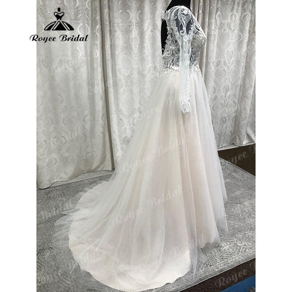 NumberSea Brautkleid Long Sleeve V Neck Lace Bodice Open Back Beach Boho Wedding Dress 2025 Generous Bridal Wedding Gown robe mariage Sexy