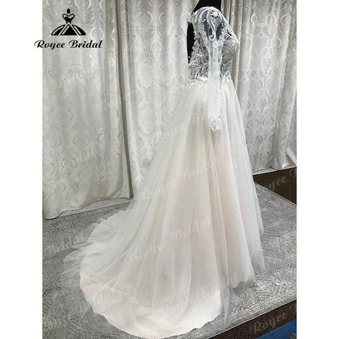 NumberSea Brautkleid Langarm V-Ausschnitt Spitze Mieder Open Back Strand Boho Brautkleid 2025 Großzügige Braut Brautkleid robe mariage Sexy 