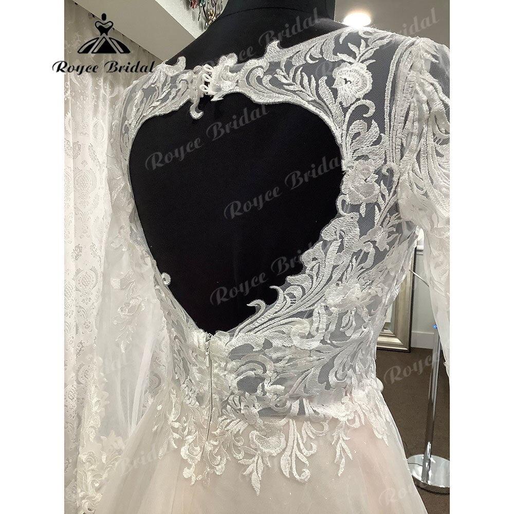 NumberSea Brautkleid Long Sleeve V Neck Lace Bodice Open Back Beach Boho Wedding Dress 2025 Generous Bridal Wedding Gown robe mariage Sexy