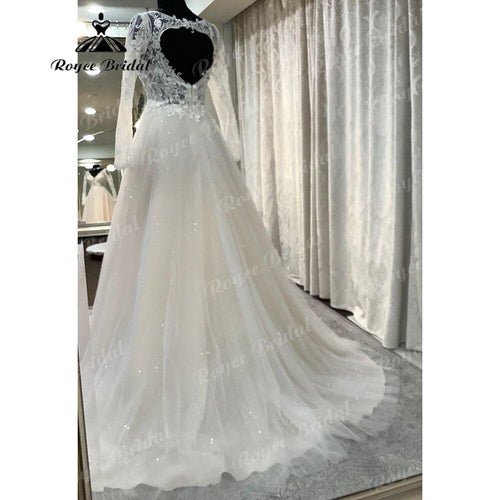 Vestido de novia NumberSea con mangas largas, escote en V, corpiño de encaje, espalda abierta, estilo playero boho, vestido de novia generoso para bodas 2025, traje de novia sexy