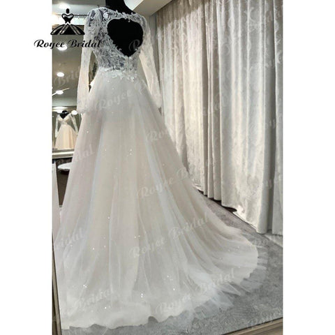 NumberSea Brautkleid Langarm V-Ausschnitt Spitze Mieder Open Back Strand Boho Brautkleid 2025 Großzügige Braut Brautkleid robe mariage Sexy 
