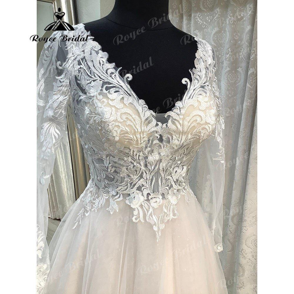 NumberSea Brautkleid Long Sleeve V Neck Lace Bodice Open Back Beach Boho Wedding Dress 2025 Generous Bridal Wedding Gown robe mariage Sexy