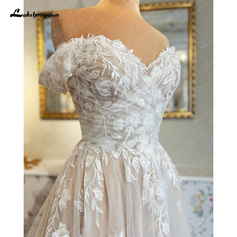 NumberSea Brautkleid im Boho-Stil, schulterfrei, Übergröße, für die Kirche, Brautkleider mit herzförmigem Ausschnitt und Spitzenapplikationen 