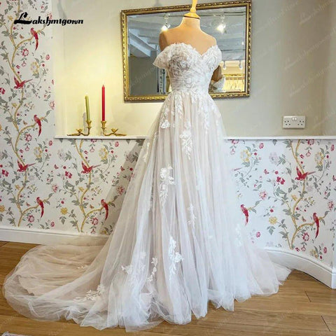 NumberSea Brautkleid im Boho-Stil, schulterfrei, Übergröße, für die Kirche, Brautkleider mit herzförmigem Ausschnitt und Spitzenapplikationen 