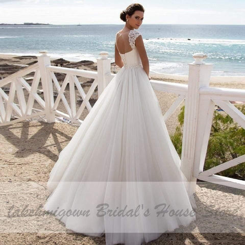 NumberSea Brautkleid Hochzeitskleid Schnürung am Rücken Bodenlang