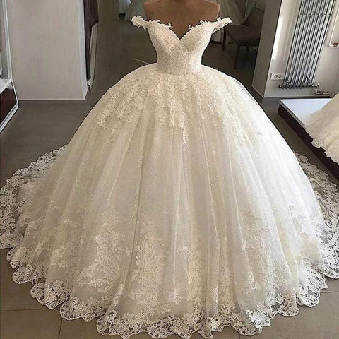NumberSea Brautkleider Ballkleid Spitzenapplikation Hochzeitskleid