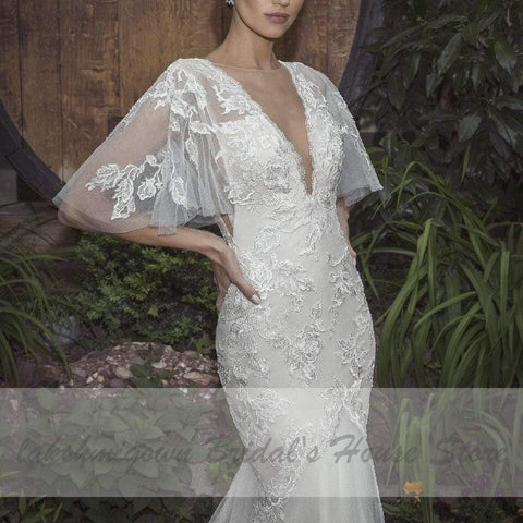 NumberSea Bridal Meerjungfrau-Brautkleider aus Spitze mit Ärmeln