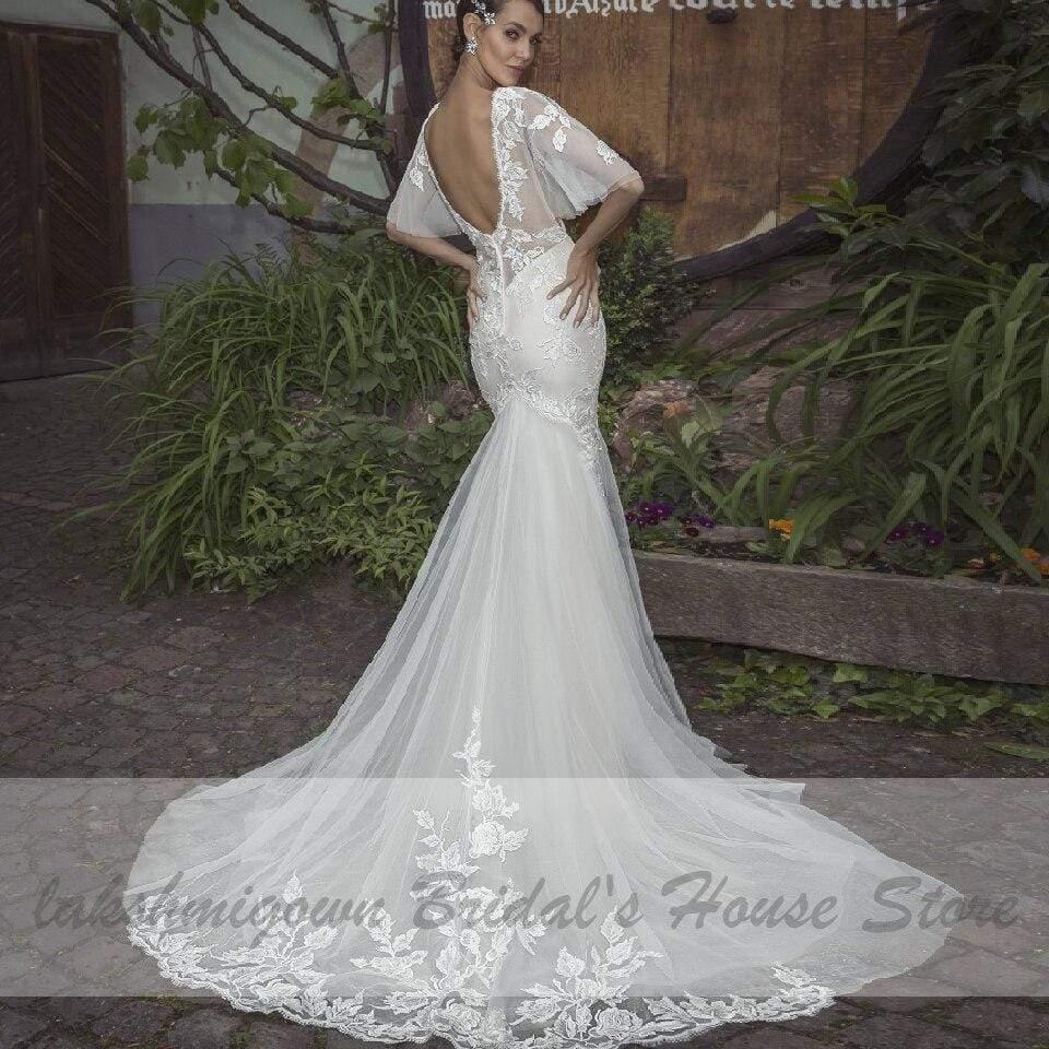 NumberSea Bridal Lace Mermaid Wedding Dresses with Sleeves