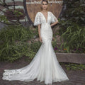 NumberSea Robes de mariée sirène en dentelle avec manches