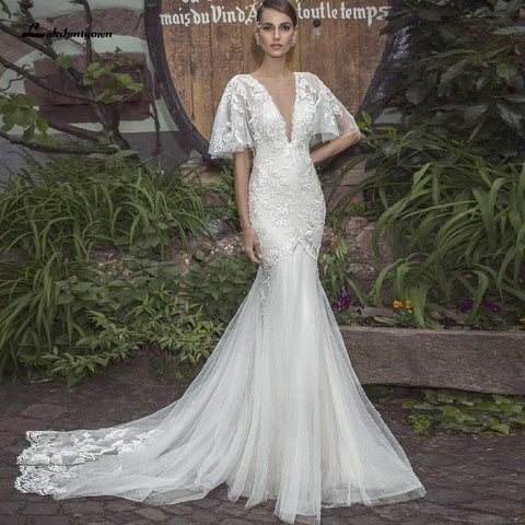 NumberSea Bridal Meerjungfrau-Brautkleider aus Spitze mit Ärmeln
