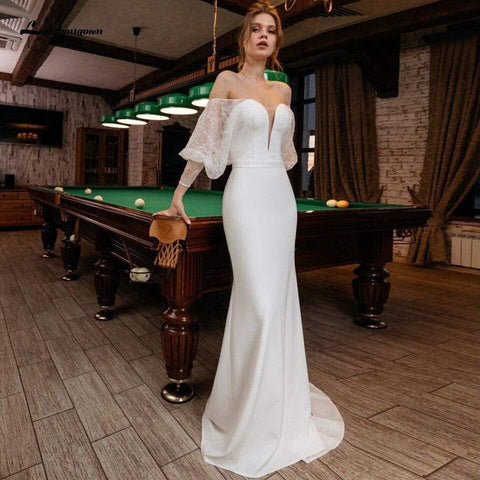 NumberSea Braut Meerjungfrau Hochzeit Kleid Satin Sexy Frauen Spitze