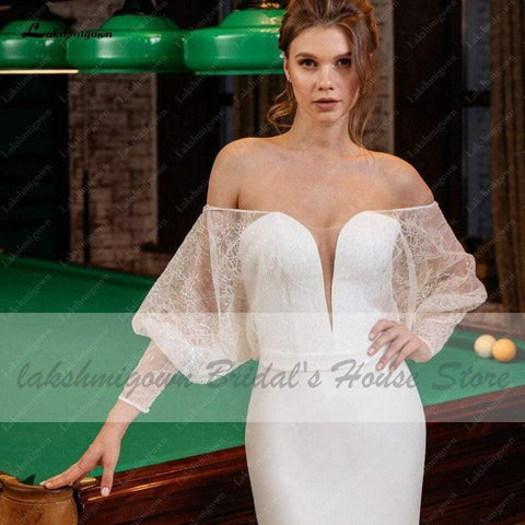 NumberSea Braut Meerjungfrau Hochzeit Kleid Satin Sexy Frauen Spitze