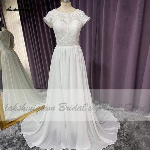 NumberSea Cap Kurzarm Strand Brautkleid Spitze Mieder Sexy Chiffon A Linie