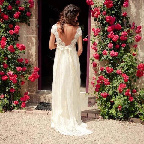 Vestido de noiva de praia com decote em V e manga curta NumberSea, robe mariage femme, vestido de noiva branco simples com decote em V 