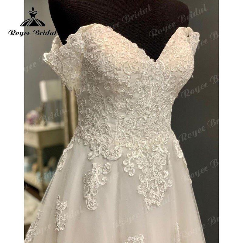 NumberSea Cap Sleeve Sweep Train V Neck Lace Appliques Wedding Dress Off the Shoulder Sweep Train 2025  Civil Bridal Boho Wedding Gowns