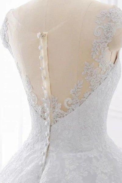 NumberSea Cap Sleeves White Scoop Lace Wedding Dresses Online, Cheap Bridal Dresses,MW427