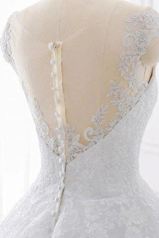 NumberSea Flügelärmeln Weiß U-Ausschnitt Spitze Brautkleider Online, Günstige Brautkleider, MW427