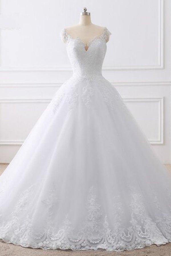 NumberSea Cap Sleeves White Scoop Lace Wedding Dresses Online, Cheap Bridal Dresses,MW427