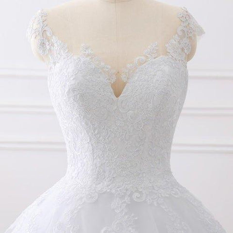NumberSea Flügelärmeln Weiß U-Ausschnitt Spitze Brautkleider Online, Günstige Brautkleider, MW427