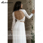 NumberSea Casual Long Sleeve Two Piece Chiffon Lace Bateau Wedding Dress With Split Front Bridal Gown Robe De Mariée Lakshmigown