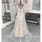 NumberSea Champagne Beach Formal Wedding Dresses Sweep Train Sleeveless Lace With Appliques 2025 Bridal Gowns