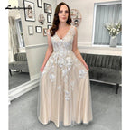 NumberSea Champagne Beach Formal Wedding Dresses Sweep Train Sleeveless Lace With Appliques 2025 Bridal Gowns