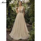 NumberSea Champagne Shiny Sparkling A line Wedding Dresses