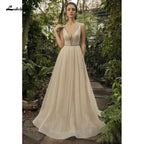 NumberSea Champagne Shiny Sparkling A line Wedding Dresses