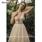 NumberSea Champagne Shiny Sparkling A line Wedding Dresses