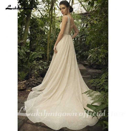NumberSea Robes de mariée A-Ligne pailletées brillantes Champagne