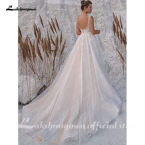 NumberSea Robes de mariée champagne Tulle brillant