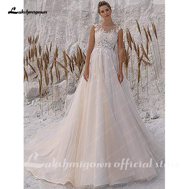 NumberSea Champagne Wedding Dresses Shiny Tulle