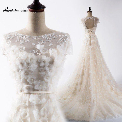 NumberSea – Bezauberndes, bodenlanges A-Linien-Brautkleid mit U-Ausschnitt