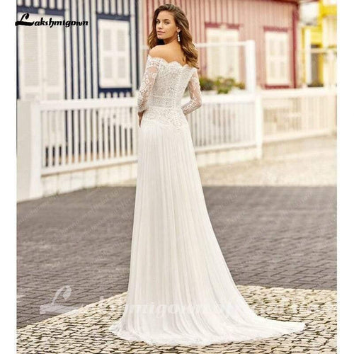 NumberSea Robes de mariée plage charmantes Dentelle A-Ligne