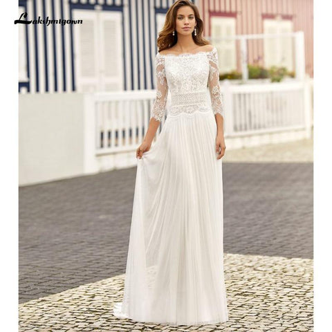 NumberSea Charmante Strand Spitze Brautkleider A-Linie