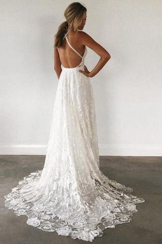 NumberSea Charmantes elfenbeinfarbenes, bodenlanges Brautkleid mit V-Ausschnitt und Spitze online, MW237 
