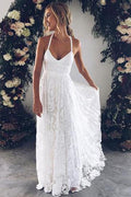 Vestidos de noiva compridos com decote em V e renda marfim encantadores NumberSea online, MW237 