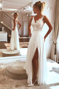 Vestido de novia NumberSea con encantadores tirantes de espagueti, aplicaciones y encaje, vestido de novia de playa en chiffon con abertura, MW359