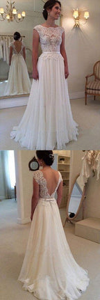 NumberSea Cheap A-line Lace Top Backless Bridal Dresses Long Beach Wedding Dress, MW104